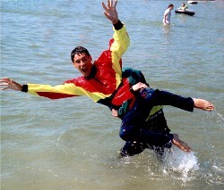 swimming fully clothed in jeans and anorak cagoule